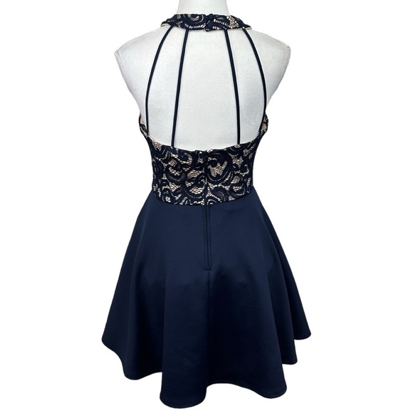 B. Darlin Navy Blue w/ Lace Halter Top Short Prom Dress- Size 6/7 - Picture 4 of 7
